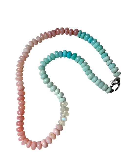 Pink & sky blue opal necklace