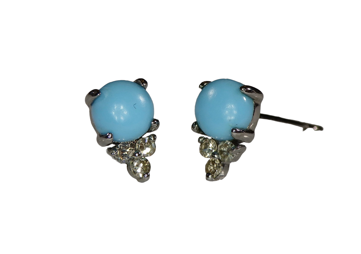 Turquoise and white diamond stud earrings