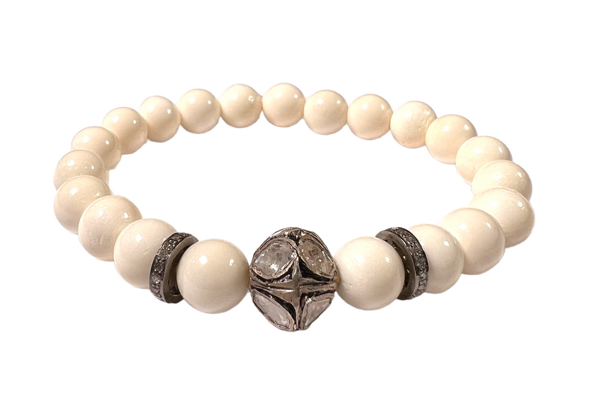 Bone beads and polki diamond bead stretchy bracelet