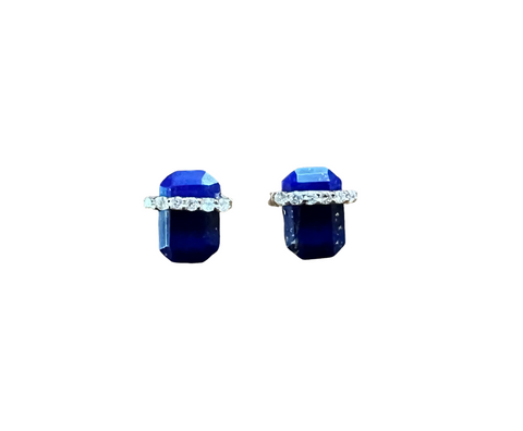 Lapis and diamond stud earrings