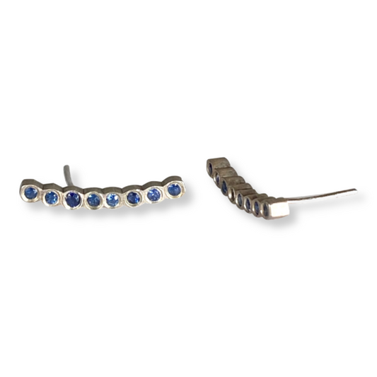 Blue Sapphire Curved Bar Earrings