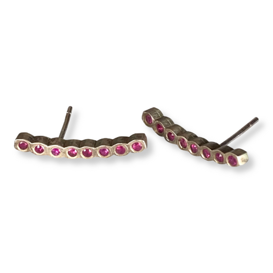 Sterling Silver Pink Sapphire Curved Bar Earrings