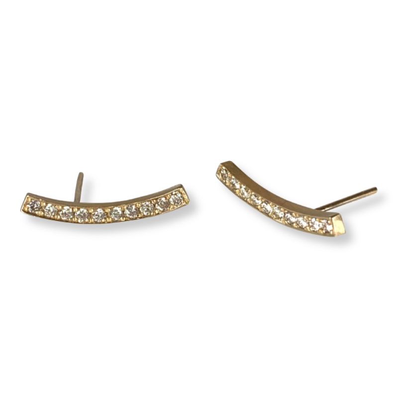 Gold Diamond Curved Bar Earrings