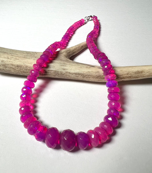 Bright pink opal necklace