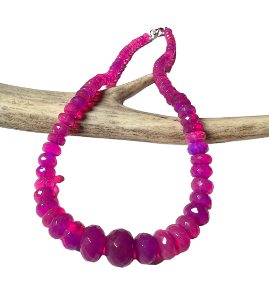 Bright pink opal necklace