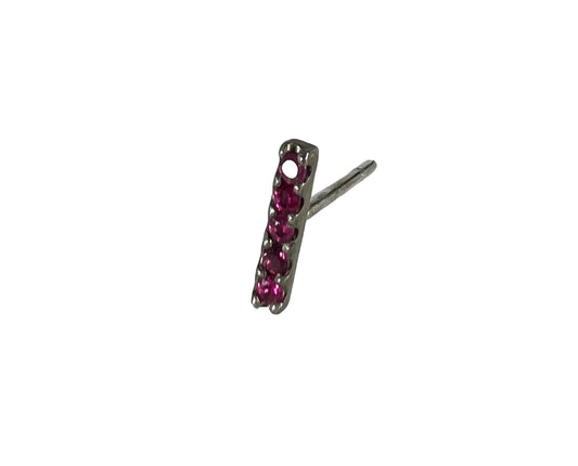 Single SS & pink sapphire mini bar stud