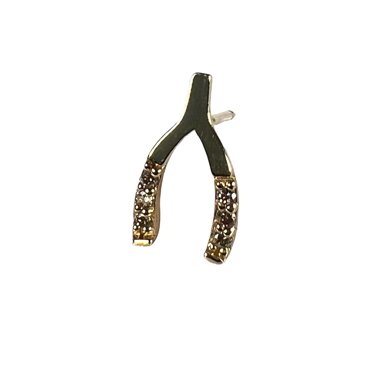 Single gold and diamond wishbone stud earring