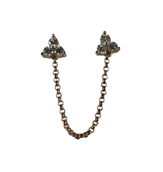 Single gold double post diamond earrings