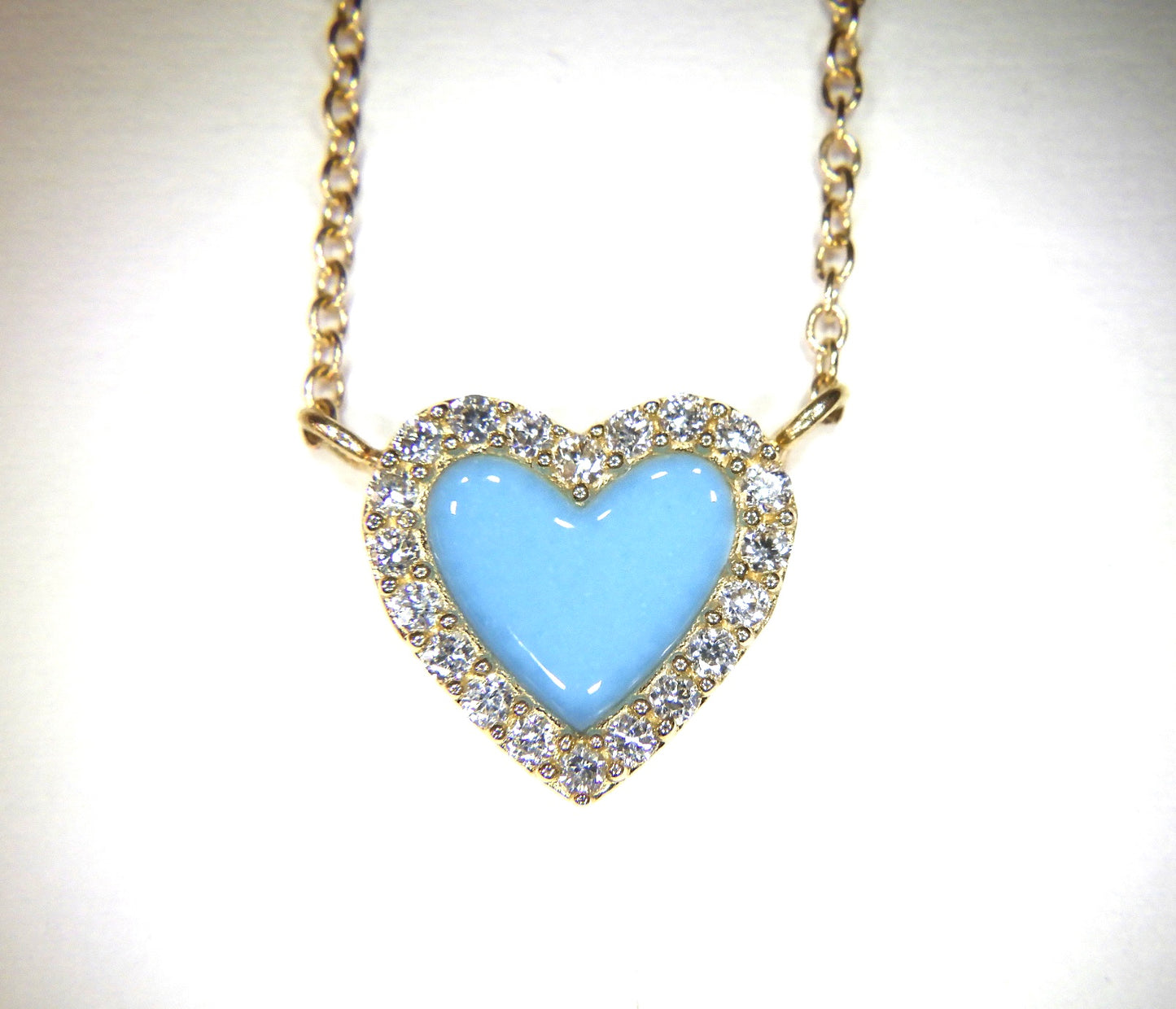 14k YG turquoise and diamond small heart necklace