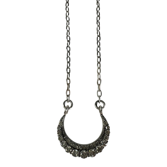 Small oxidized sterling silver crescent necklace