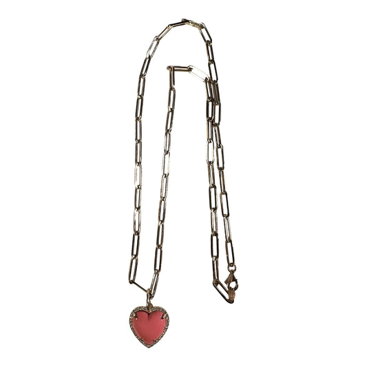 14k YG & coral diamond heart necklace